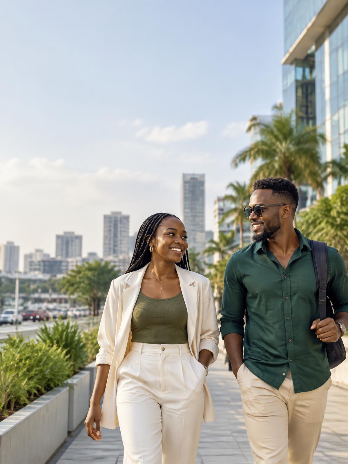 Young Ghanaian friends walking together in Accra